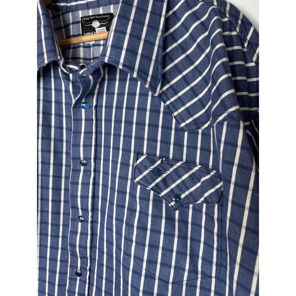 Flying R Ranchwear Mens 4XL‎ Blue White Plaid Pearl Snap Western Made in USA - Picture 8 of 11